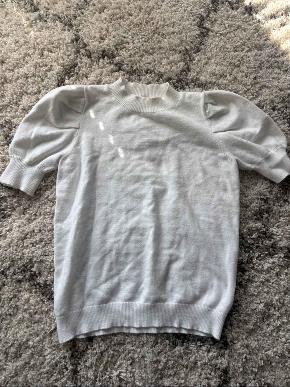 White Puff Sleeve Knit Top